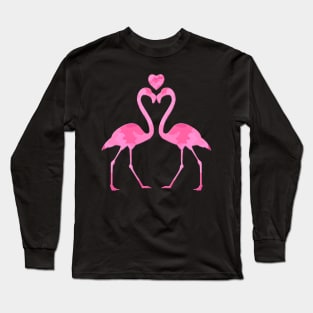 Pink Camouflage Flamingo With A Heart Long Sleeve T-Shirt